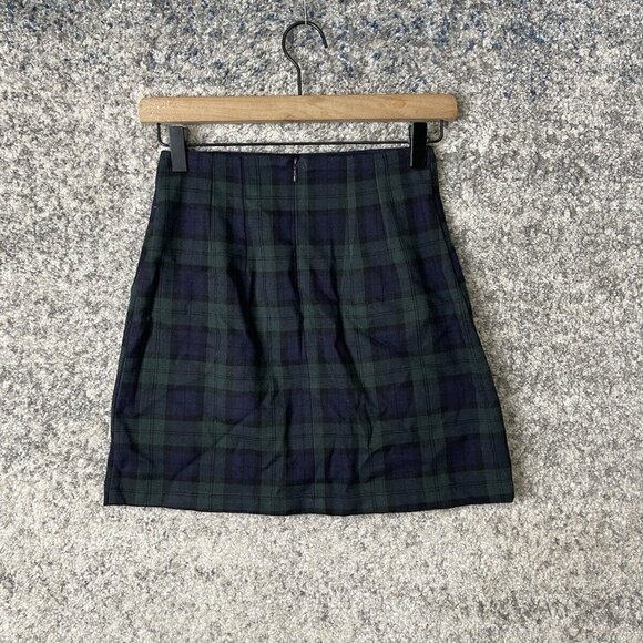 Brandy Melville 26 Mini Skirt Blue Black Green Plaid School Uniform - Picture 2 of 7